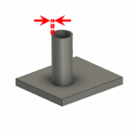 Cylindrical wall printed vertically with red arrows indicating the minimum self-supported wall thickness in ceramic 3D printing