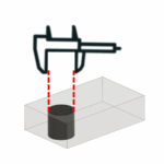 Caliper measuring the diameter of a printed hole, representing achievable dimensional tolerance of bores in advanced ceramics