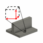 Magnified view of voxel dimensions represented by red arrows inside a dashed box, illustrating the final 3d printed resolution after sintering