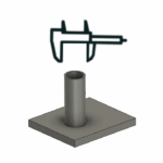 3D illustration showing a single ceramic part with a cylindrical feature and a digital caliper above it, representing the general tolerance for prototype or small batch grinding processes.