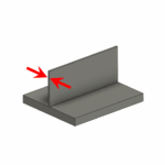 3D-rendered illustration showing the minimum wall thickness of a freestanding ceramic part during milling, with red arrows highlighting a thin vertical wall 