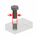 illustration of a metal bolt above a threaded hole in a ceramic block, indicating the smallest usable thread for milling